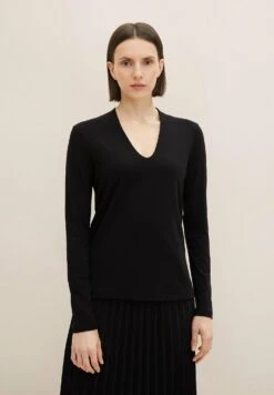 Tom Tailor V-Ausschnitt - T-Shirt À Manches Longues - Deep Black
