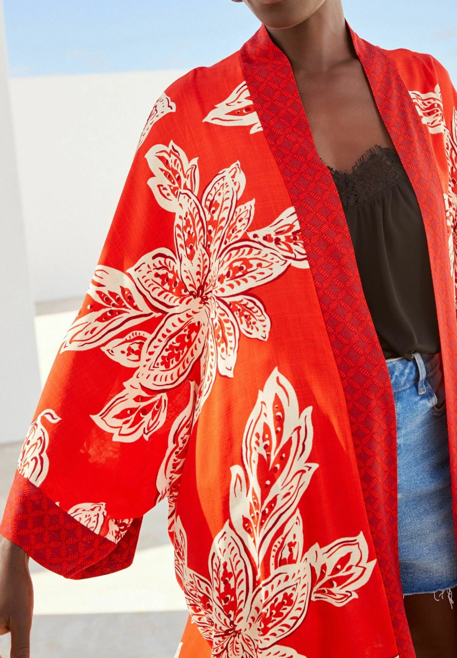 Next Leaf Print Longline Kimono - Veste Légère - Red 6 Next Leaf Print Longline Kimono - Veste Légère - Red – Image 4