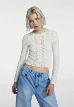 Stradivarius Seamless With Perforations - T-Shirt À Manches Longues - Off White