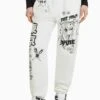 BERSHKA Plush Print Jogging - Pantalon De Survêtement - Off White
