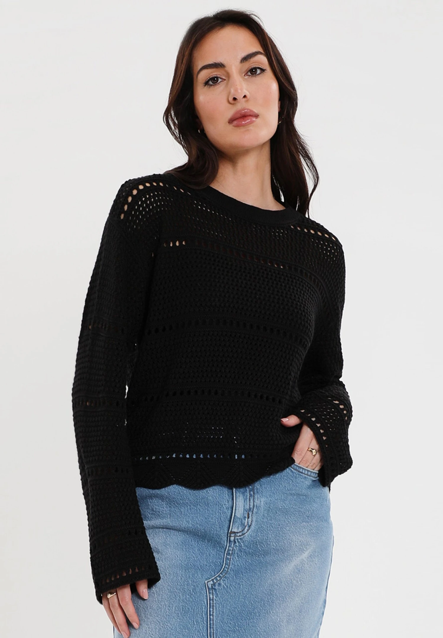 Threadbare Thb Melbourne Pointelle Crochet - Pullover - Black 3 Threadbare Thb Melbourne Pointelle Crochet - Pullover - Black