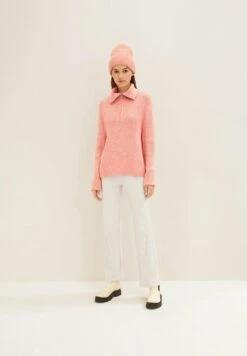 TOM TAILOR Denim Mit Troyer Kragen  - Pullover - Peach Pink Melange -Next Soldes daf62ee284c540ed8551588905a6e250