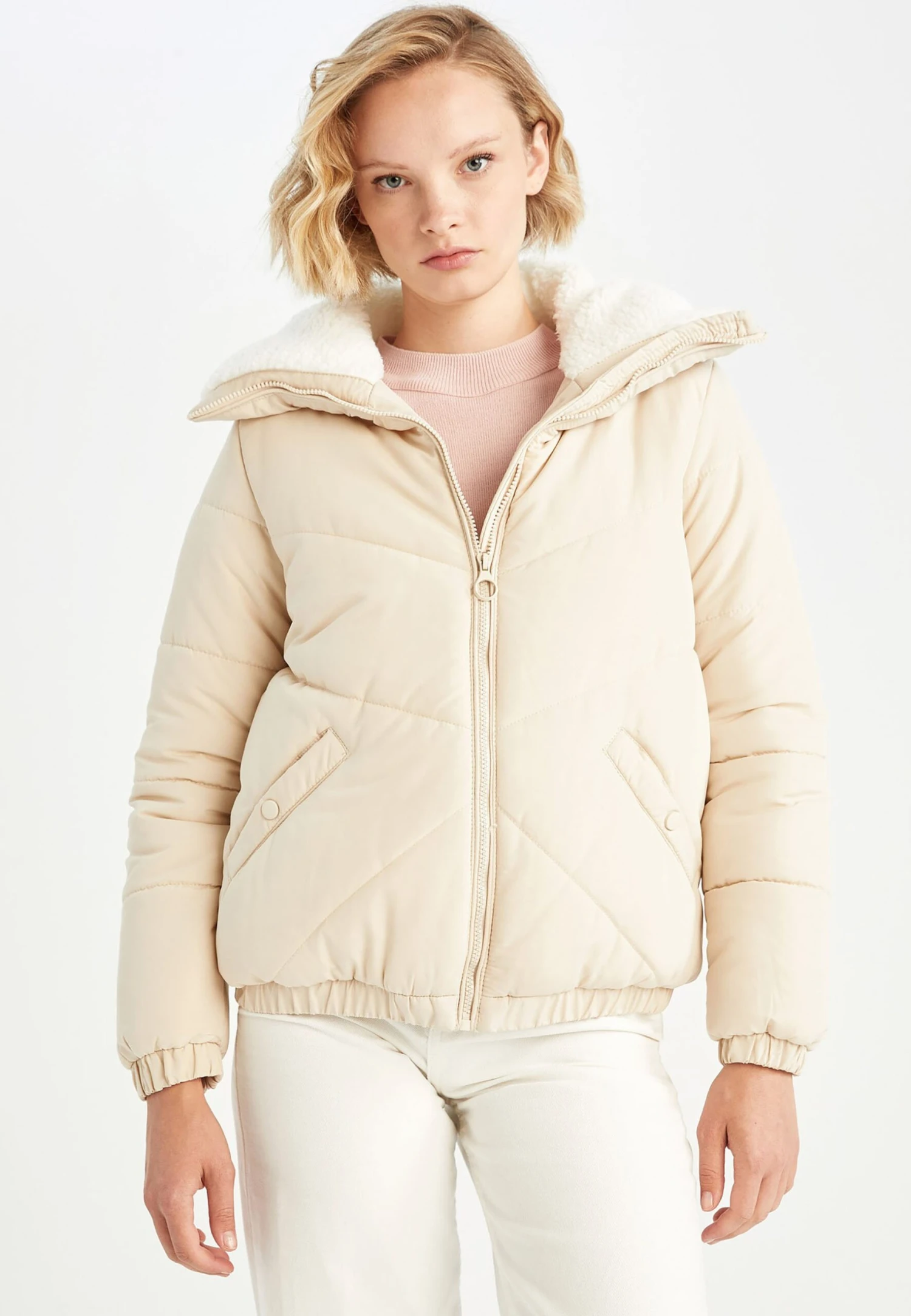 DeFacto Relax Fit - Veste D'Hiver - Ecru 7 DeFacto Relax Fit - Veste D'Hiver - Ecru – Image 5