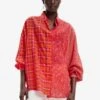 Desigual Oversize Patchwork Plaid - Chemisier - Orange -Next Soldes dcfe71cadd5945348492480be64120a0