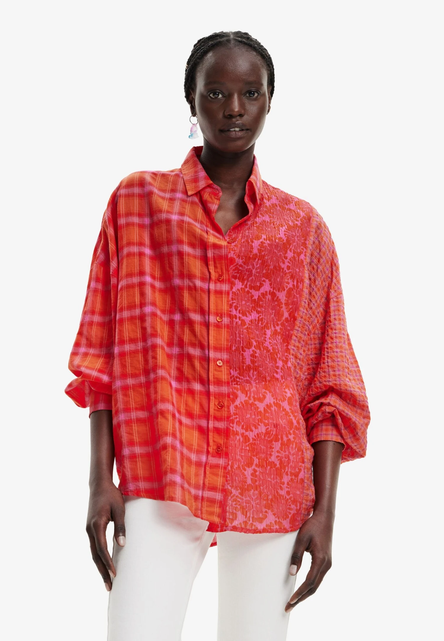 Desigual Oversize Patchwork Plaid - Chemisier - Orange 3 Desigual Oversize Patchwork Plaid - Chemisier - Orange