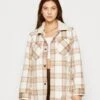 Hollister Co. Sherpa Long Shacket - Manteau Court - Tan Plaid