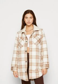 Hollister Co. Sherpa Long Shacket - Manteau Court - Tan Plaid