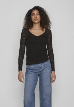 Vila Vichikka V-Neck - T-Shirt À Manches Longues - Black