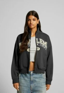 BERSHKA Print - Sweat Zippé - Dark Grey