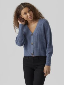 Vero Moda Vmlea Ls V Neck Cuff Noos - Gilet - China Blue
