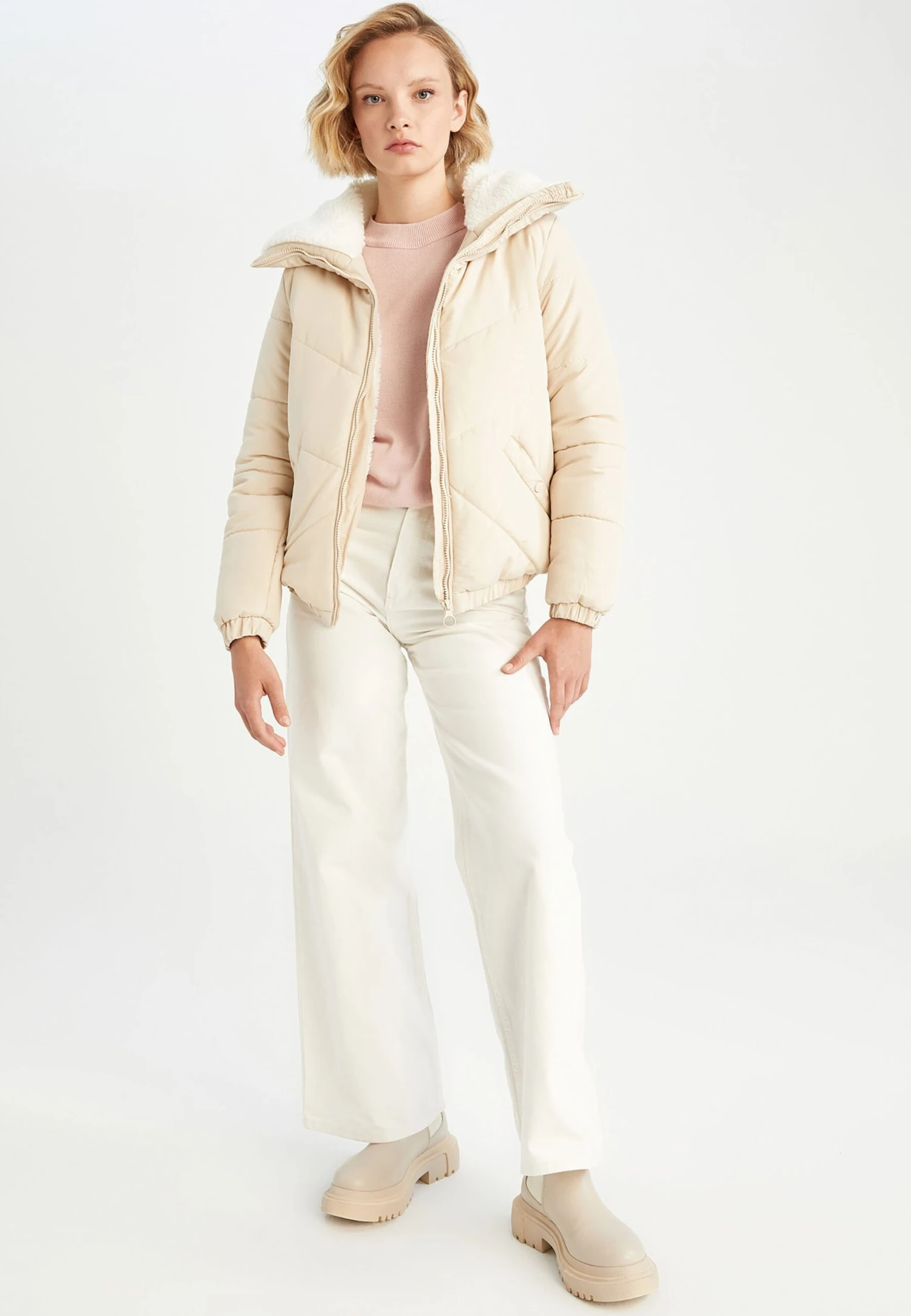 DeFacto Relax Fit - Veste D'Hiver - Ecru 4 DeFacto Relax Fit - Veste D'Hiver - Ecru – Image 2