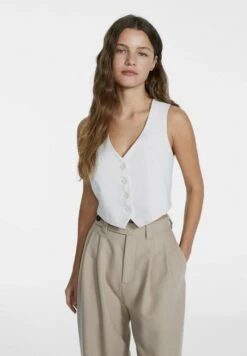 Stradivarius Kurze Basic - Veste Sans Manches - White
