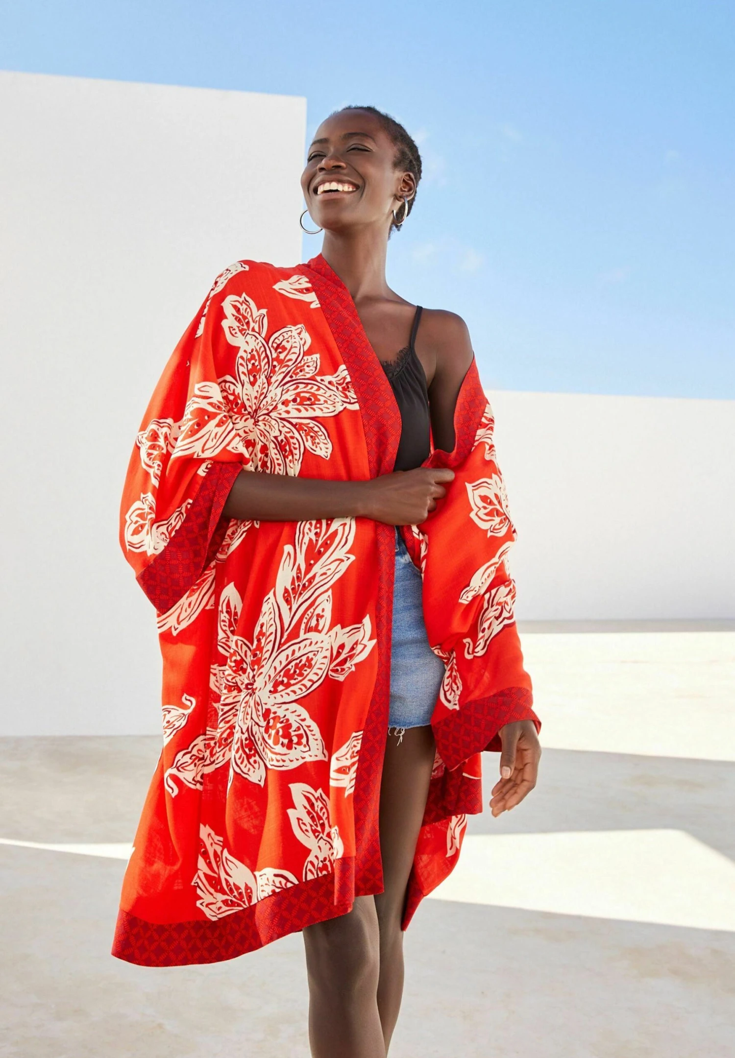 Next Leaf Print Longline Kimono - Veste Légère - Red 4 Next Leaf Print Longline Kimono - Veste Légère - Red – Image 2